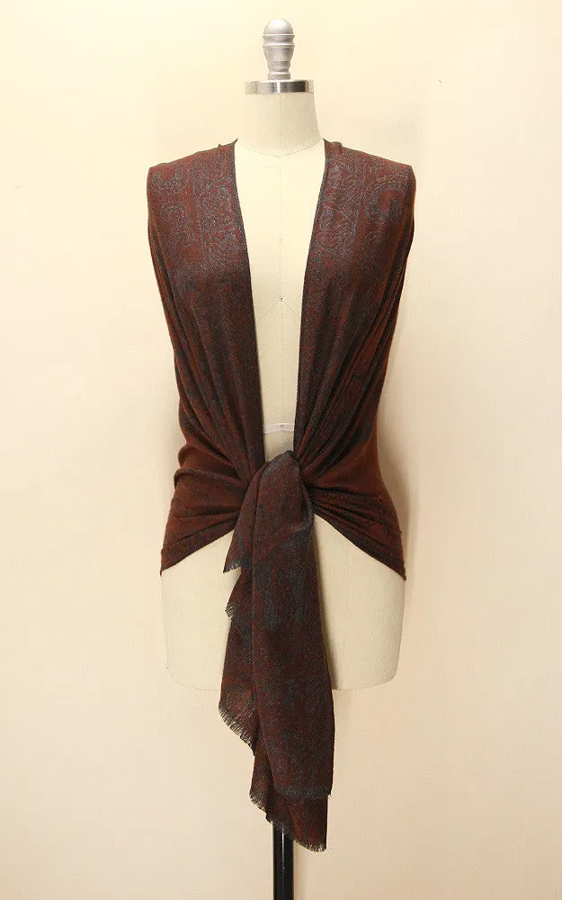21107 Brown Paisley Print Pashmina