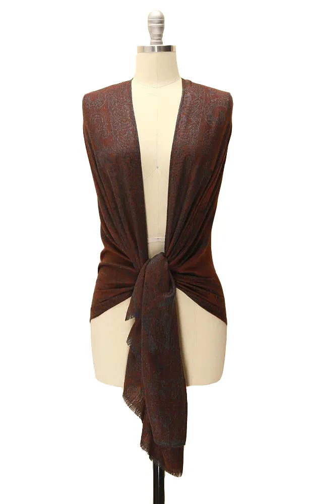 21107 Brown Paisley Print Pashmina