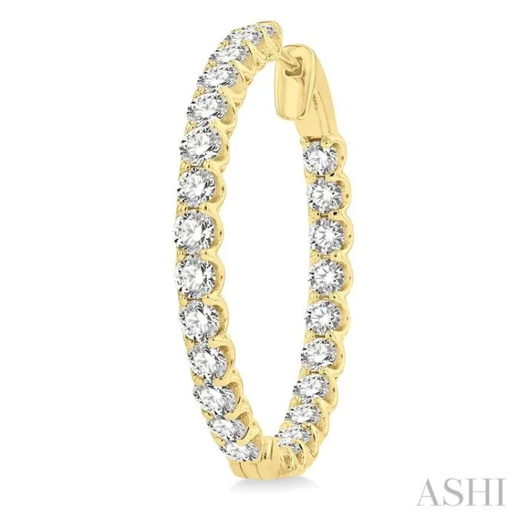 5 ctw In and Out Round Cut Diamond Hoop Earring in 14K Yellow Gold