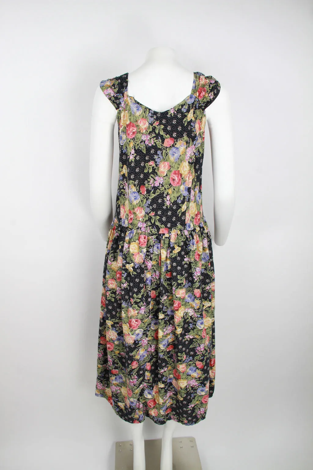 80s/90s navy floral cotton/viscose dress - S