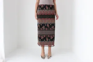 90s Printed Paisley Mesh Slip On Skirt