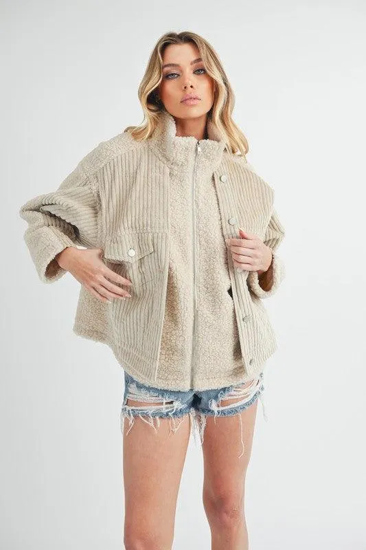 Aemi   Co Faux 2-Piece Turtleneck Sherpa Jacket with Pockets
