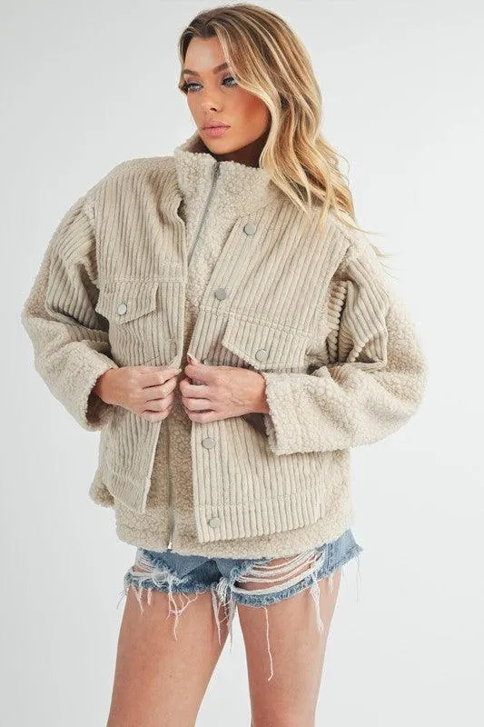 Aemi   Co Faux 2-Piece Turtleneck Sherpa Jacket with Pockets