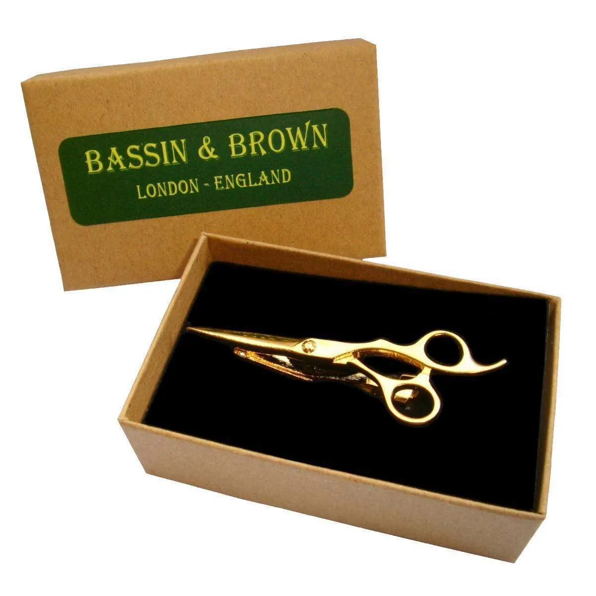 Bassin and Brown Scissors Tie Bar - Gold