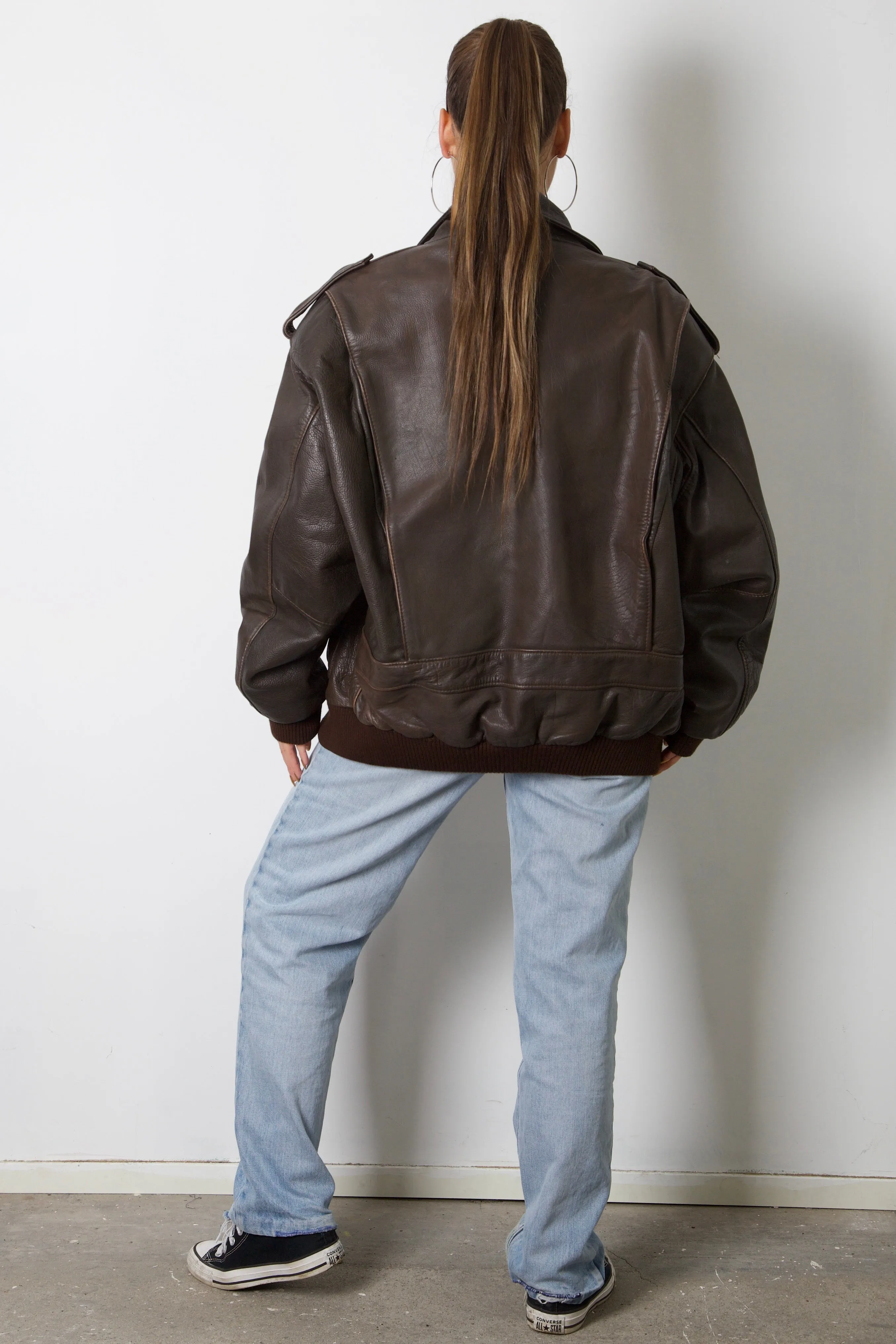 Brown Leather Pilot Jacket XL