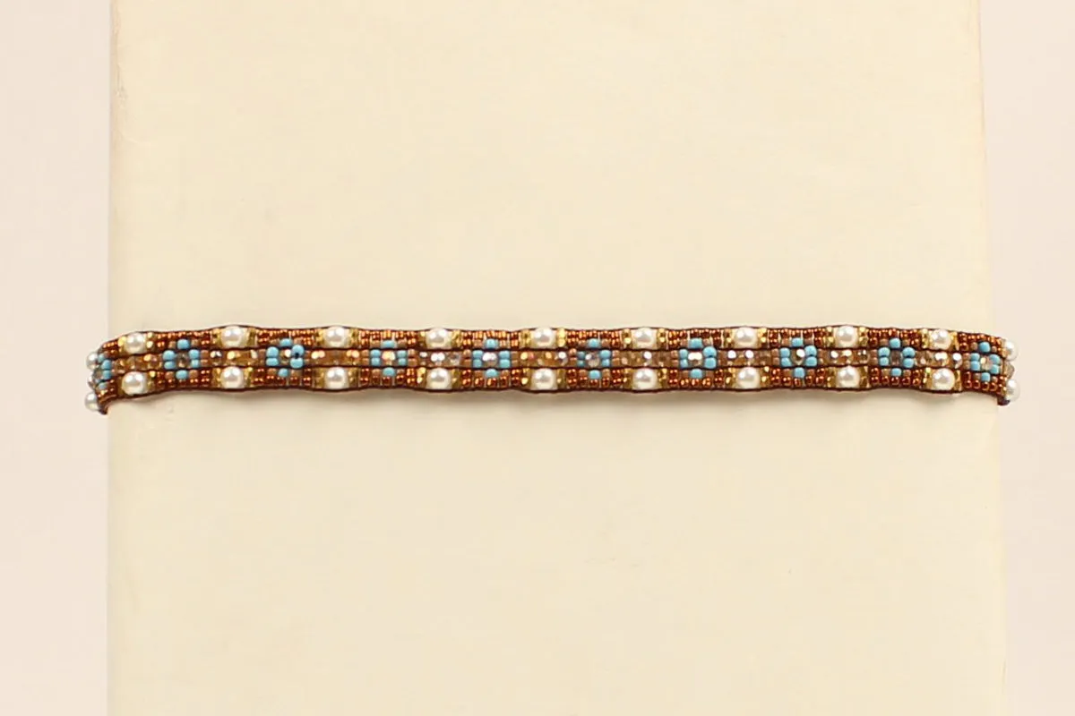 BROWN/TURQUOISE FASHION BEADED HATBAND