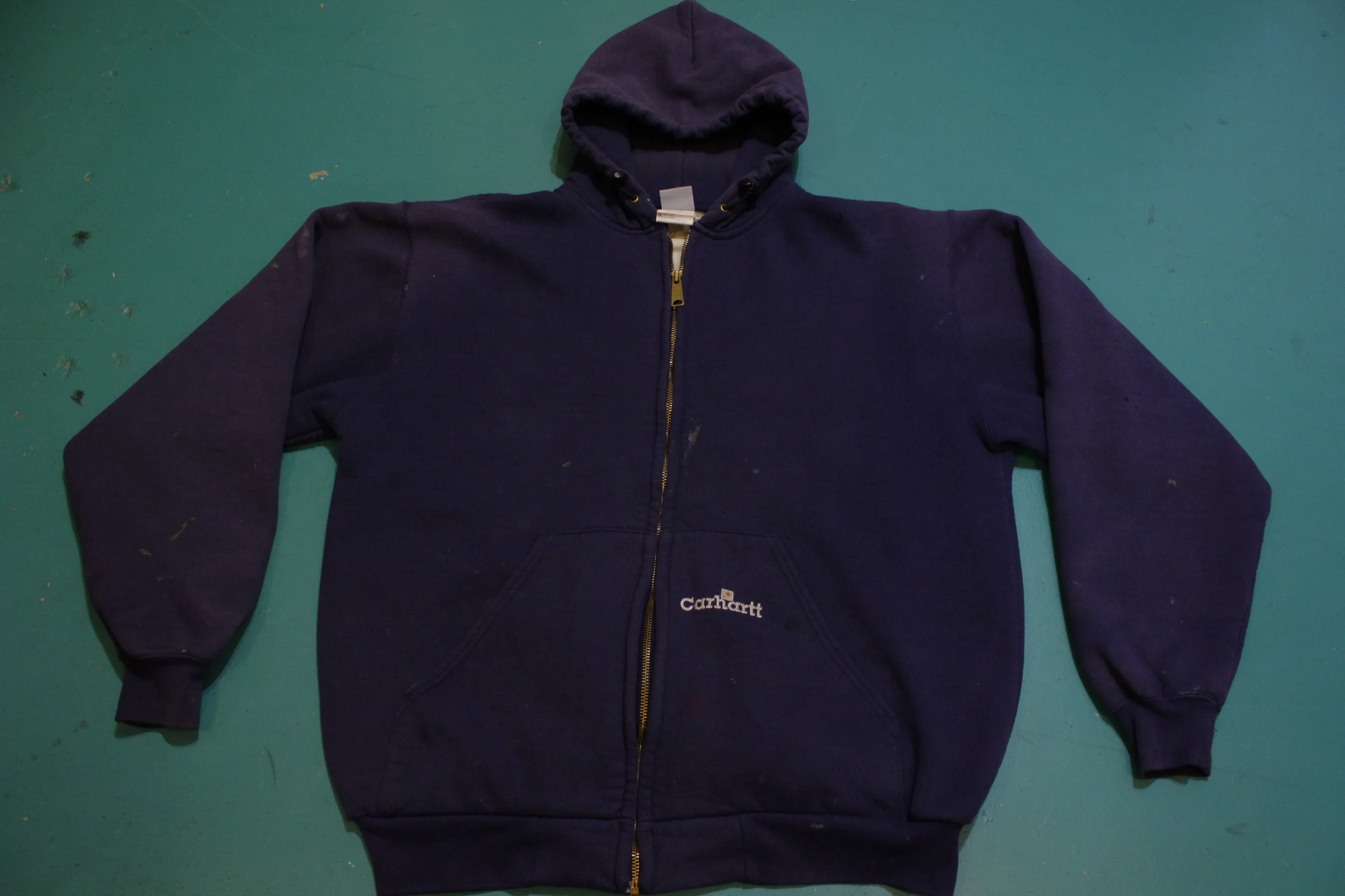 Carhartt K129 NVY Navy Blue Thermal Lined Large Work Wear Zip Hoodie Sweatshirt