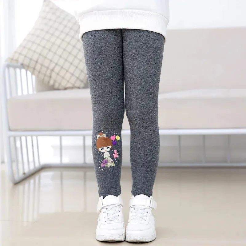 Cartoon Girl Pattern Winter Thick Warm Fleeced Pants For Girls