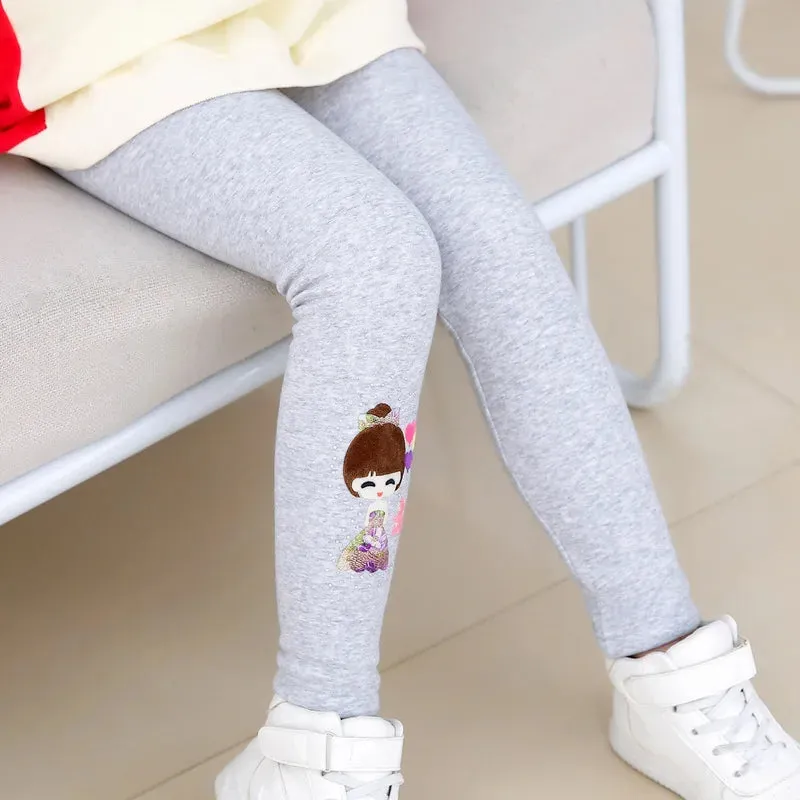 Cartoon Girl Pattern Winter Thick Warm Fleeced Pants For Girls