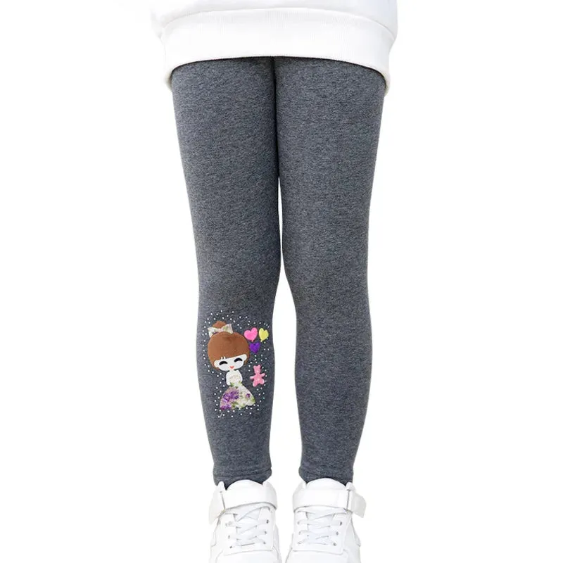 Cartoon Girl Pattern Winter Thick Warm Fleeced Pants For Girls