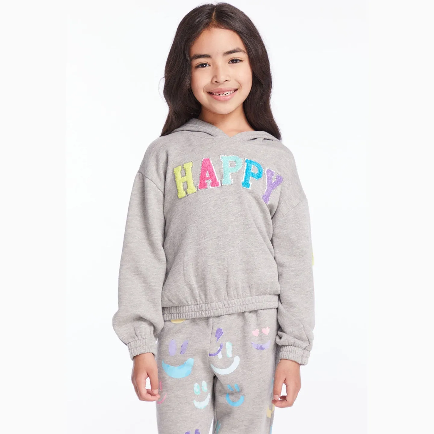 Chaser Glitter Smiley Girls Pullover Hoodie & Smiley Daze Sweatpant Set