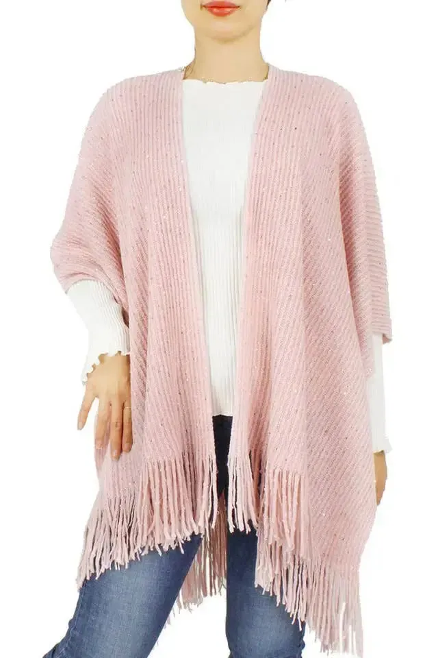 Clothing -Sequins Knit Cape
