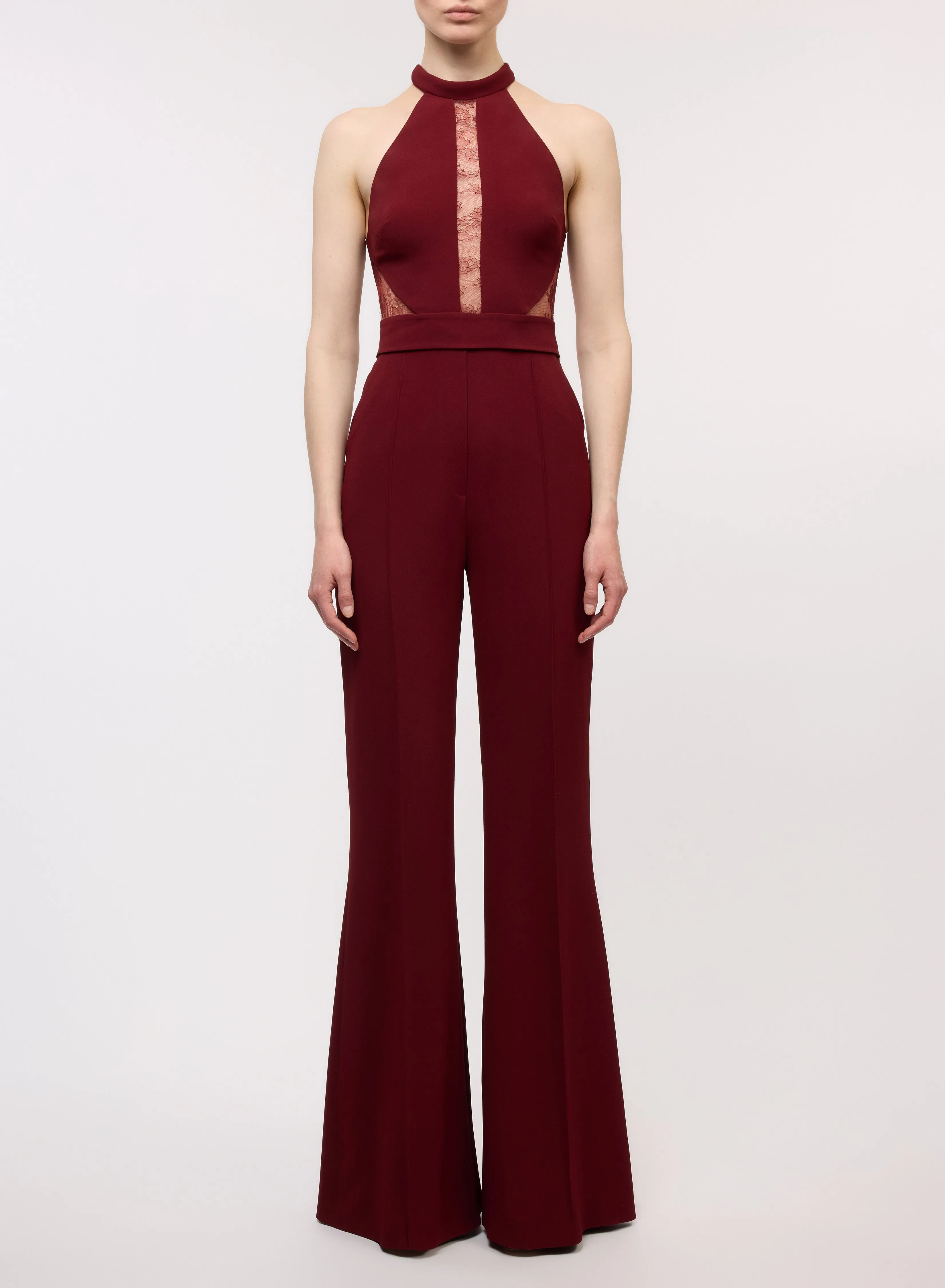 Crepe and Lace Jumpsuit with Cape