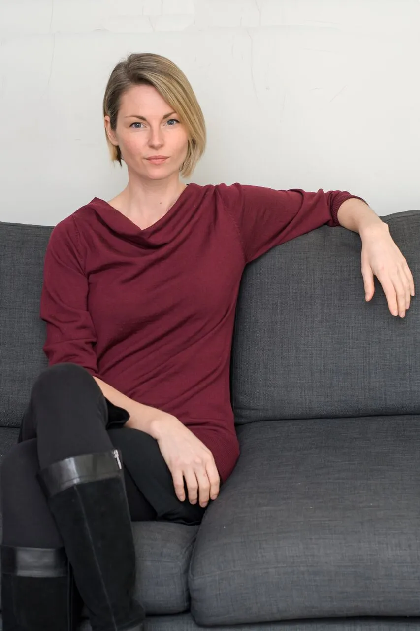 Echo Verde Drape-Neck 3/4 Sleeve Sweater