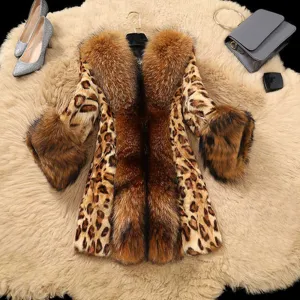 Elegant Outerwear 2020 Streetwear Warm Fur Hooded Leopard Faux Fur Coat Warm Fluffy Fake Fur Jacket Long Winter Overcoat Ladies
