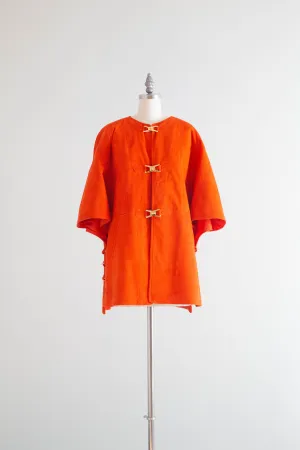 Fabulous 1960's Tangerine Orange Suede Vest With Brass Hardware / Medium