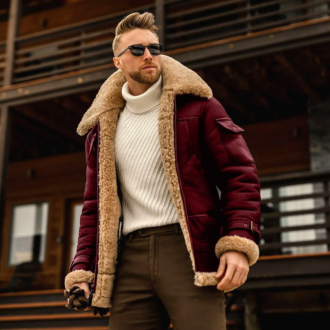 Fashion Jackets Mens Cashmere Leather Jacket Solid Colour Motorcycle Jackets Vintage Streetwear Coats Winter Thicken Outerwear