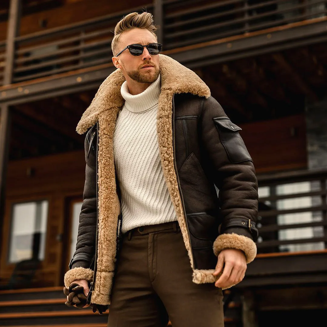 Fashion Jackets Mens Cashmere Leather Jacket Solid Colour Motorcycle Jackets Vintage Streetwear Coats Winter Thicken Outerwear