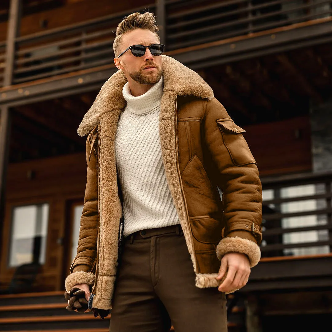 Fashion Jackets Mens Cashmere Leather Jacket Solid Colour Motorcycle Jackets Vintage Streetwear Coats Winter Thicken Outerwear