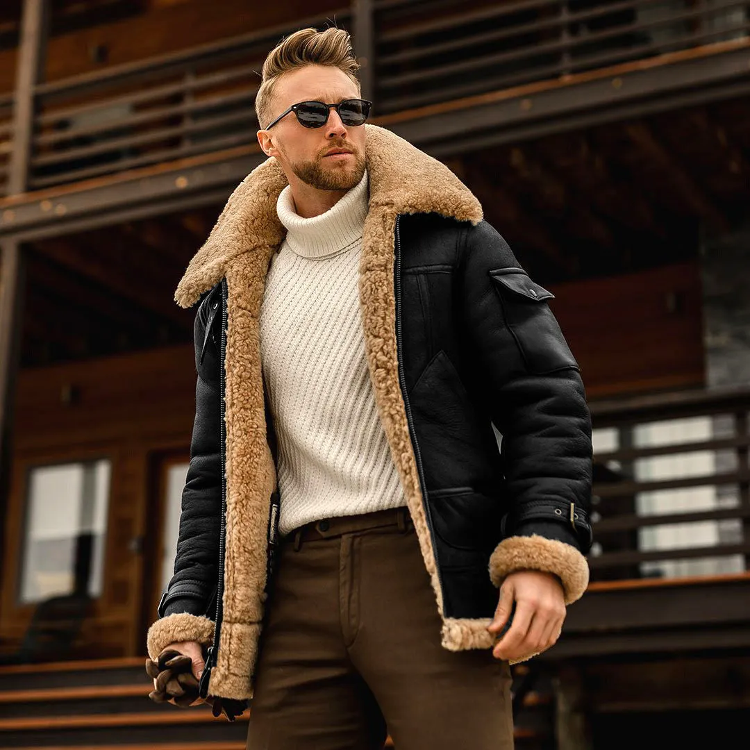 Fashion Jackets Mens Cashmere Leather Jacket Solid Colour Motorcycle Jackets Vintage Streetwear Coats Winter Thicken Outerwear