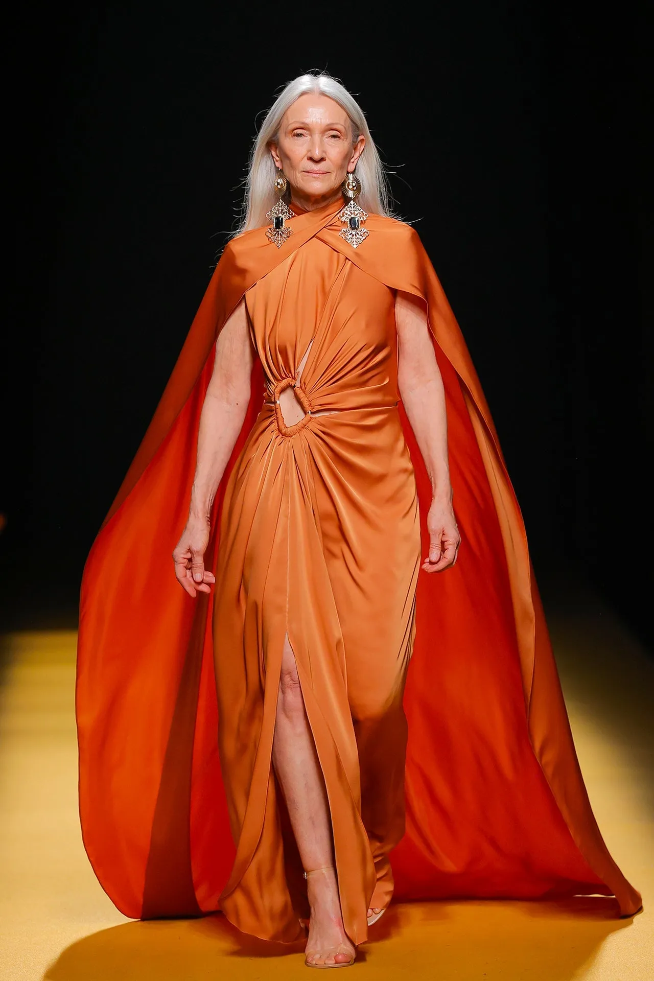 Flared Draped Dress with Cape