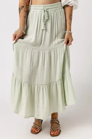 Green Tiered Drawstring Long Skirt
