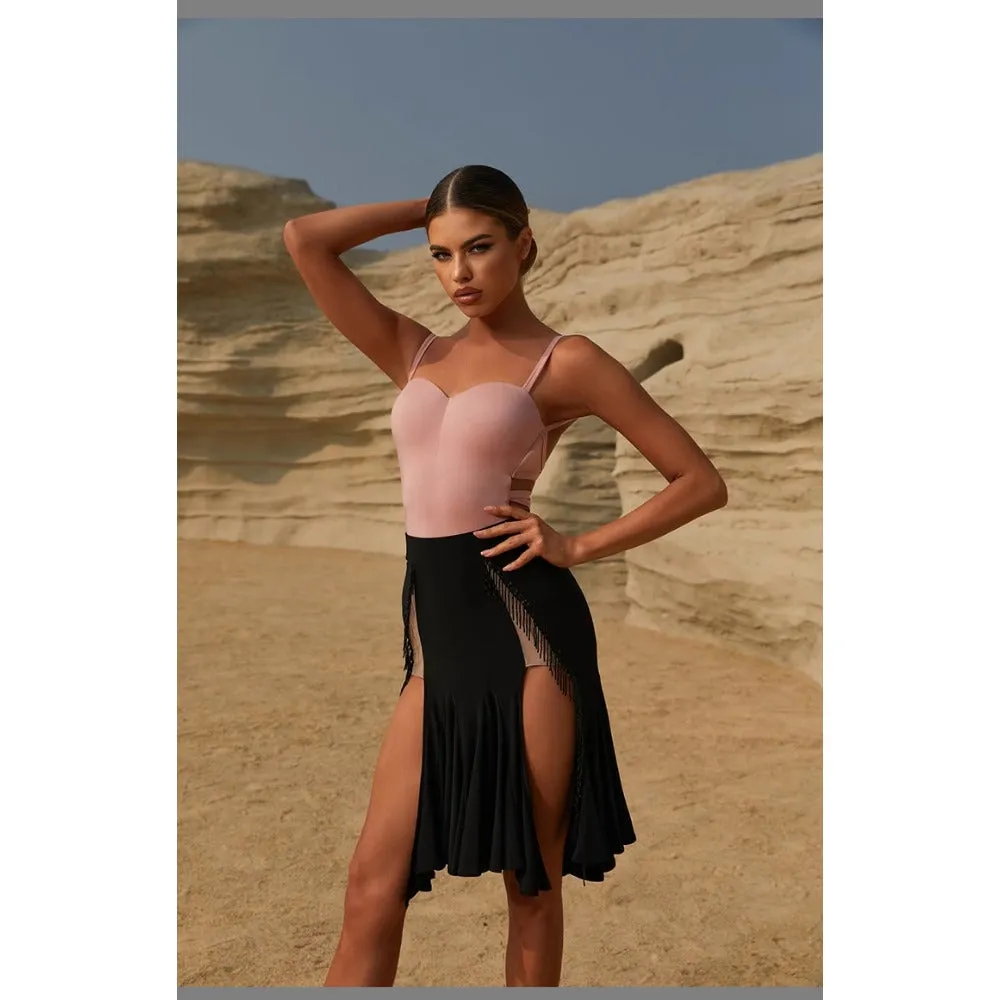 High Slit Skirt Black Latin Skirt Fringe Wrap Stretch Breathable