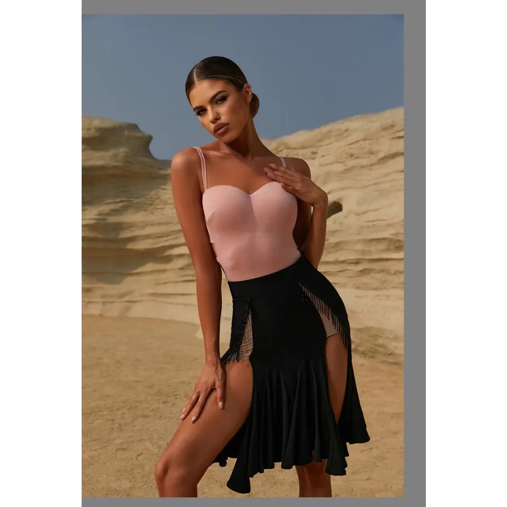 High Slit Skirt Black Latin Skirt Fringe Wrap Stretch Breathable