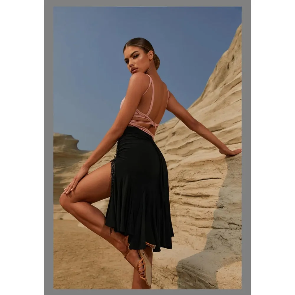 High Slit Skirt Black Latin Skirt Fringe Wrap Stretch Breathable