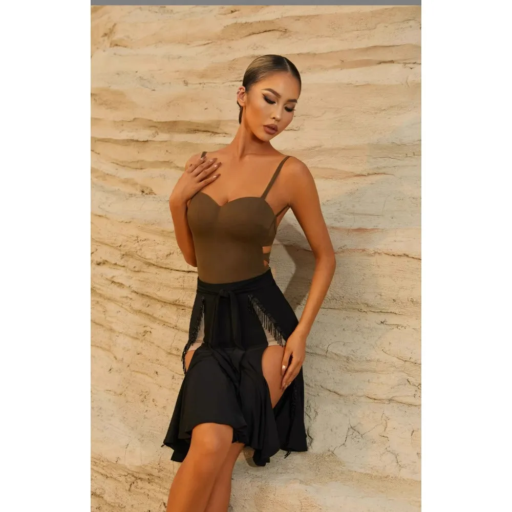 High Slit Skirt Black Latin Skirt Fringe Wrap Stretch Breathable