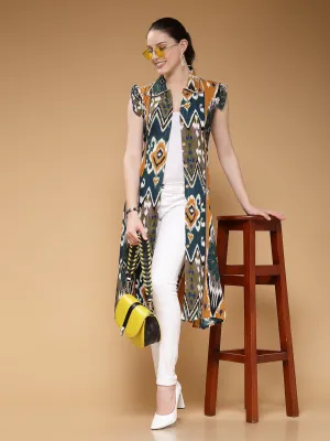 Indibelle Rayon Abstract Print A-Line Shrug/Cape (Mustard)