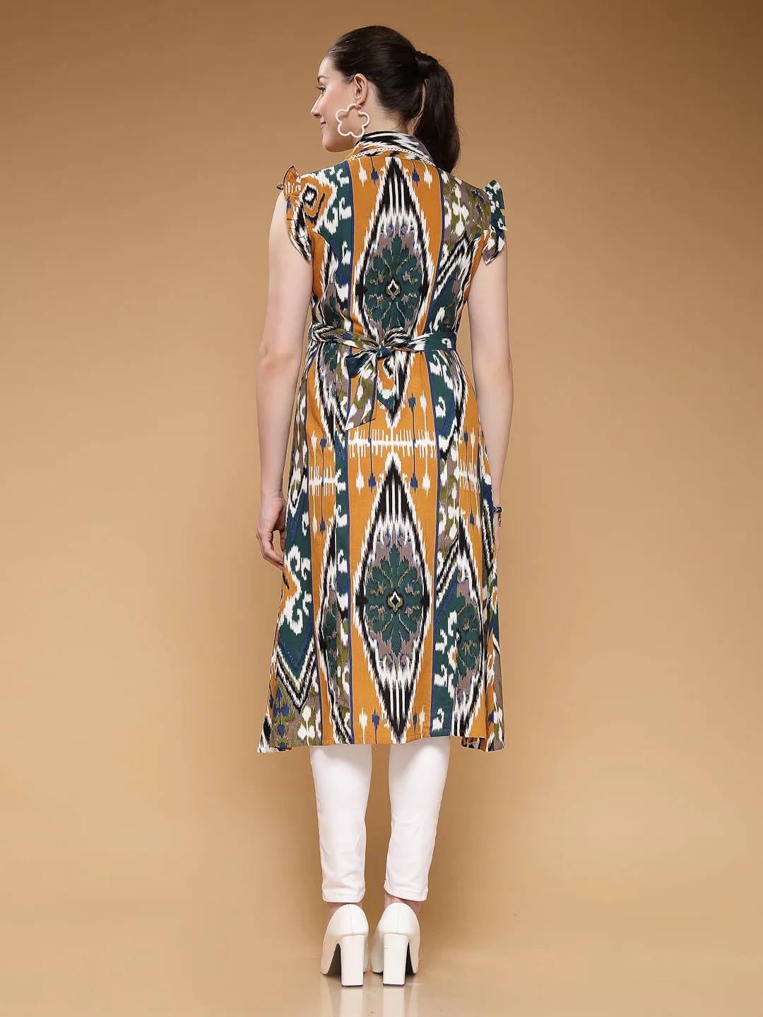 Indibelle Rayon Abstract Print A-Line Shrug/Cape (Mustard)