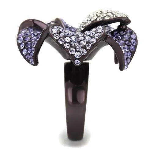 IP Dark Brown (IP coffee) Stainless Steel Ring with Top Grade Crystal in Multi Color for Women Style TK1618DC