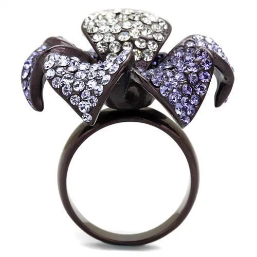 IP Dark Brown (IP coffee) Stainless Steel Ring with Top Grade Crystal in Multi Color for Women Style TK1618DC