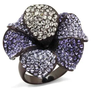 IP Dark Brown (IP coffee) Stainless Steel Ring with Top Grade Crystal in Multi Color for Women Style TK1618DC
