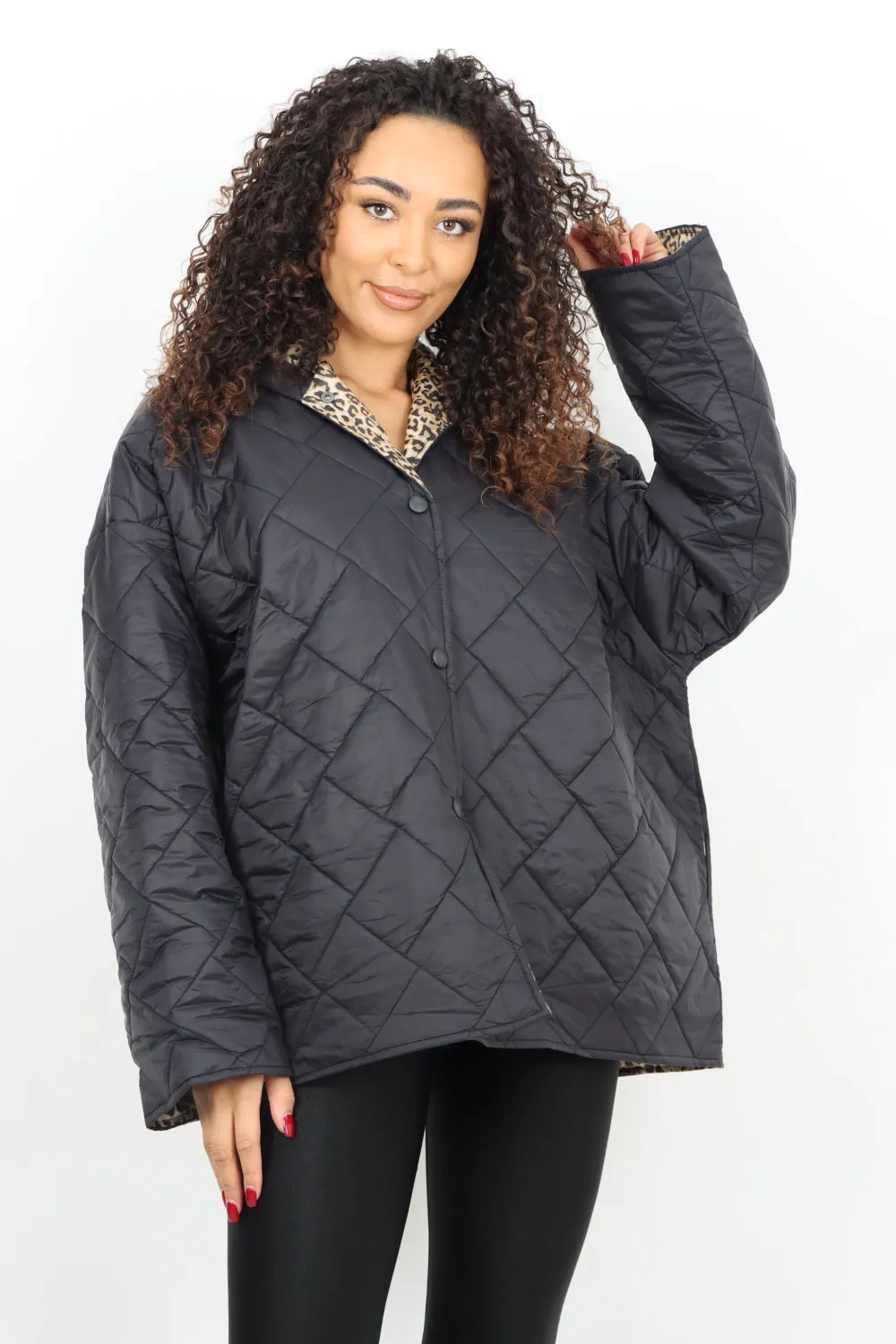 Italian  Hooded Leopard Lined Quilted Padded Short Jacket
