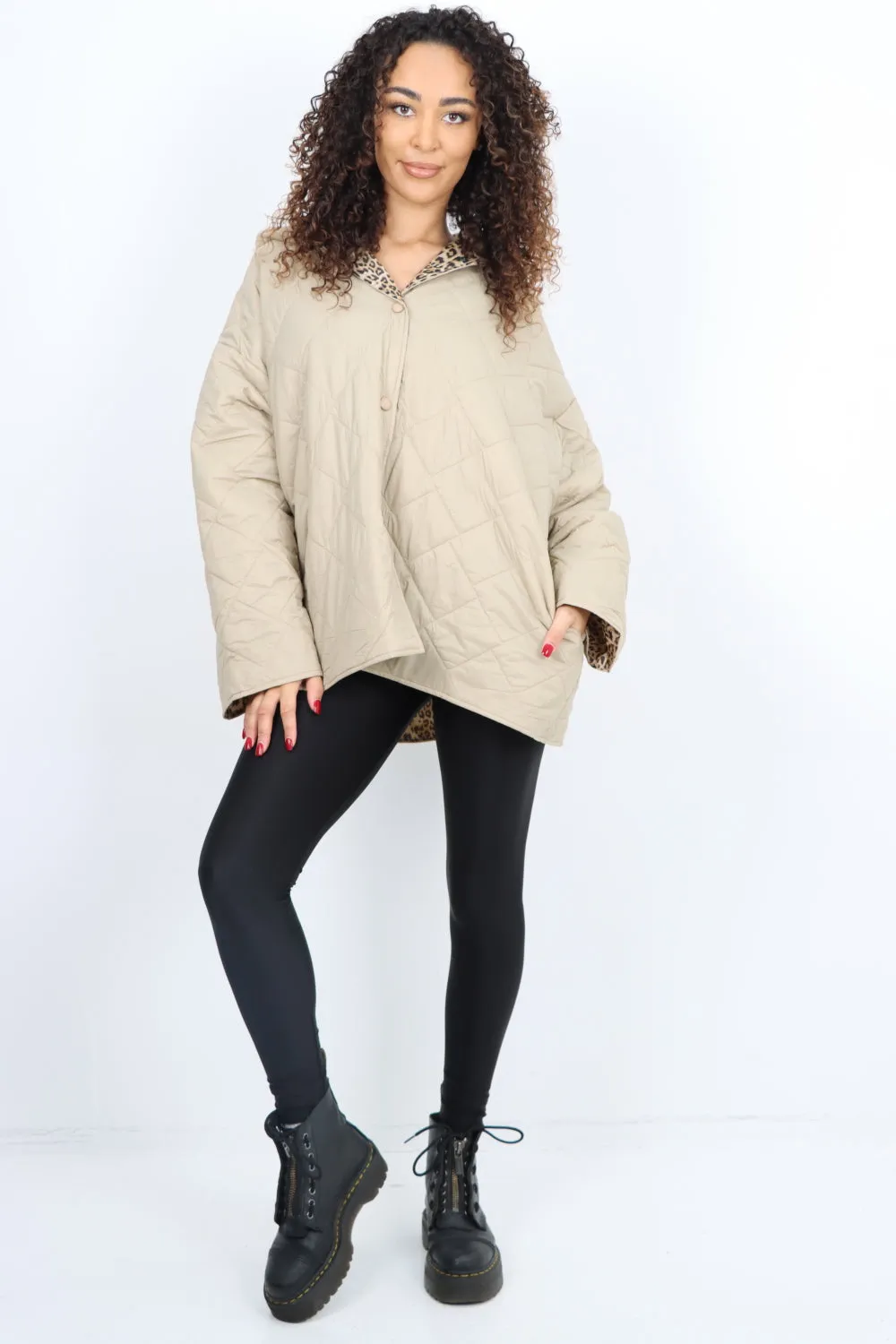 Italian  Hooded Leopard Lined Quilted Padded Short Jacket
