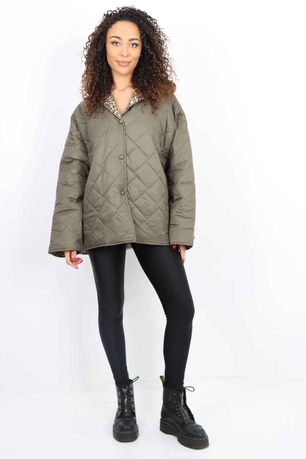 Italian  Hooded Leopard Lined Quilted Padded Short Jacket