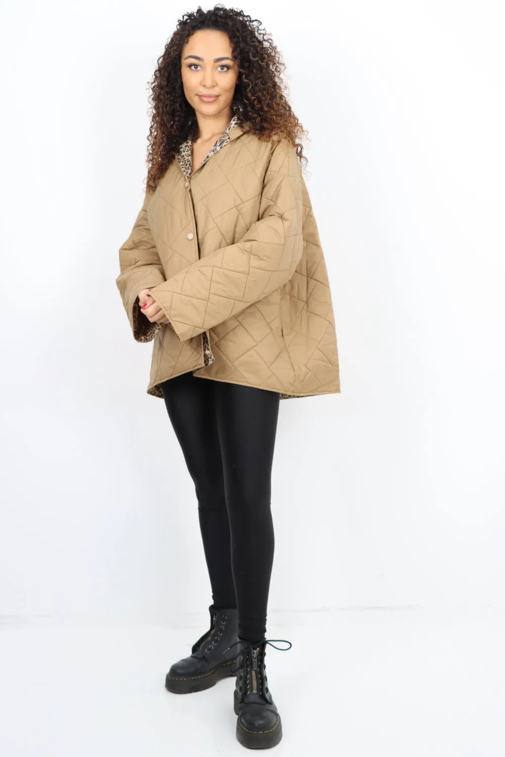 Italian  Hooded Leopard Lined Quilted Padded Short Jacket