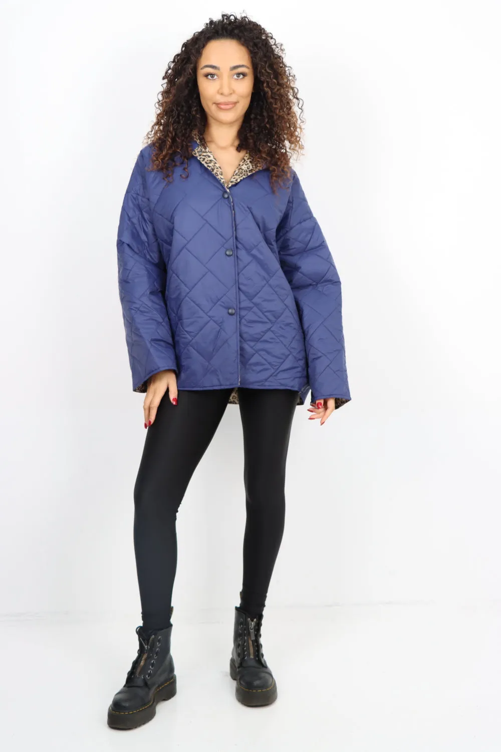 Italian  Hooded Leopard Lined Quilted Padded Short Jacket