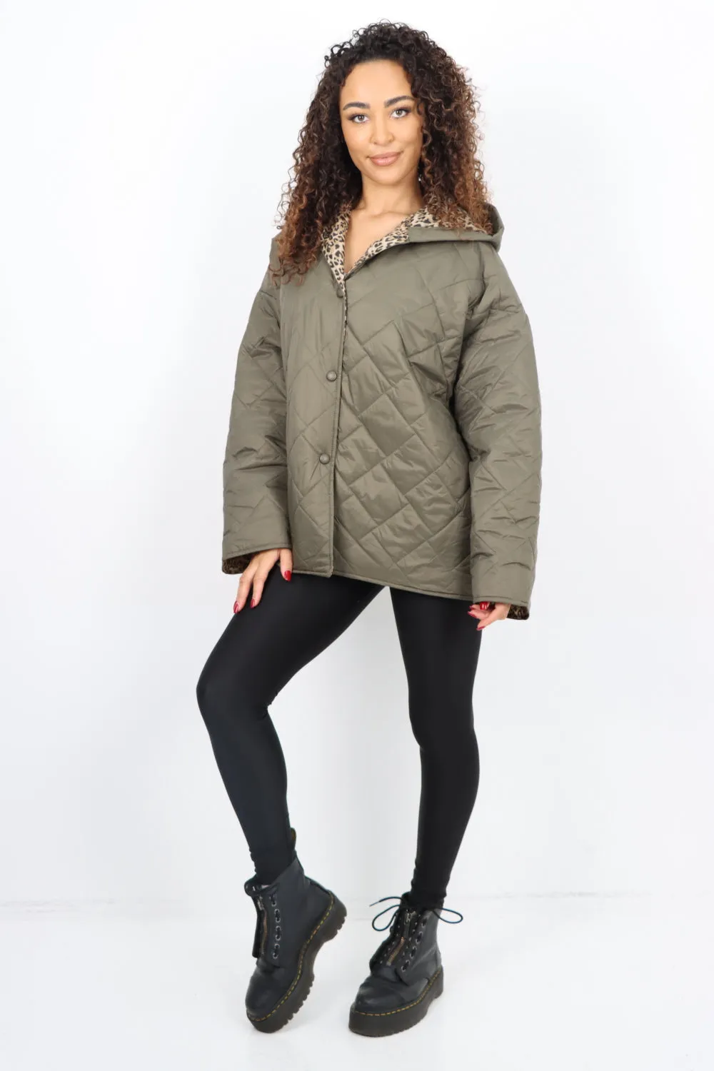 Italian  Hooded Leopard Lined Quilted Padded Short Jacket