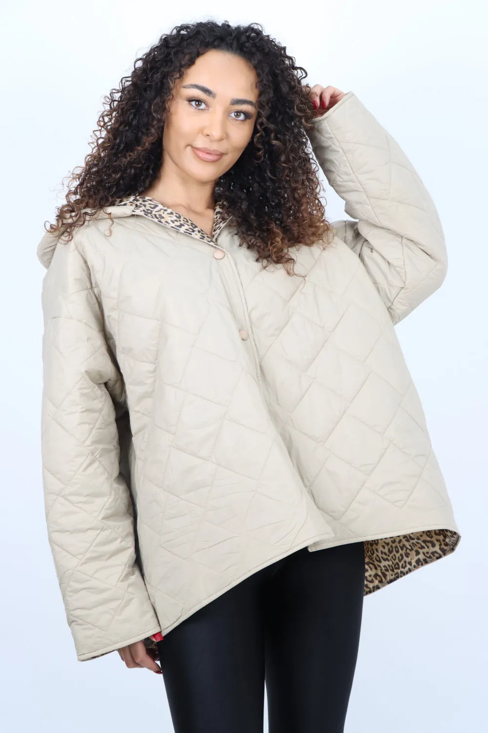 Italian  Hooded Leopard Lined Quilted Padded Short Jacket