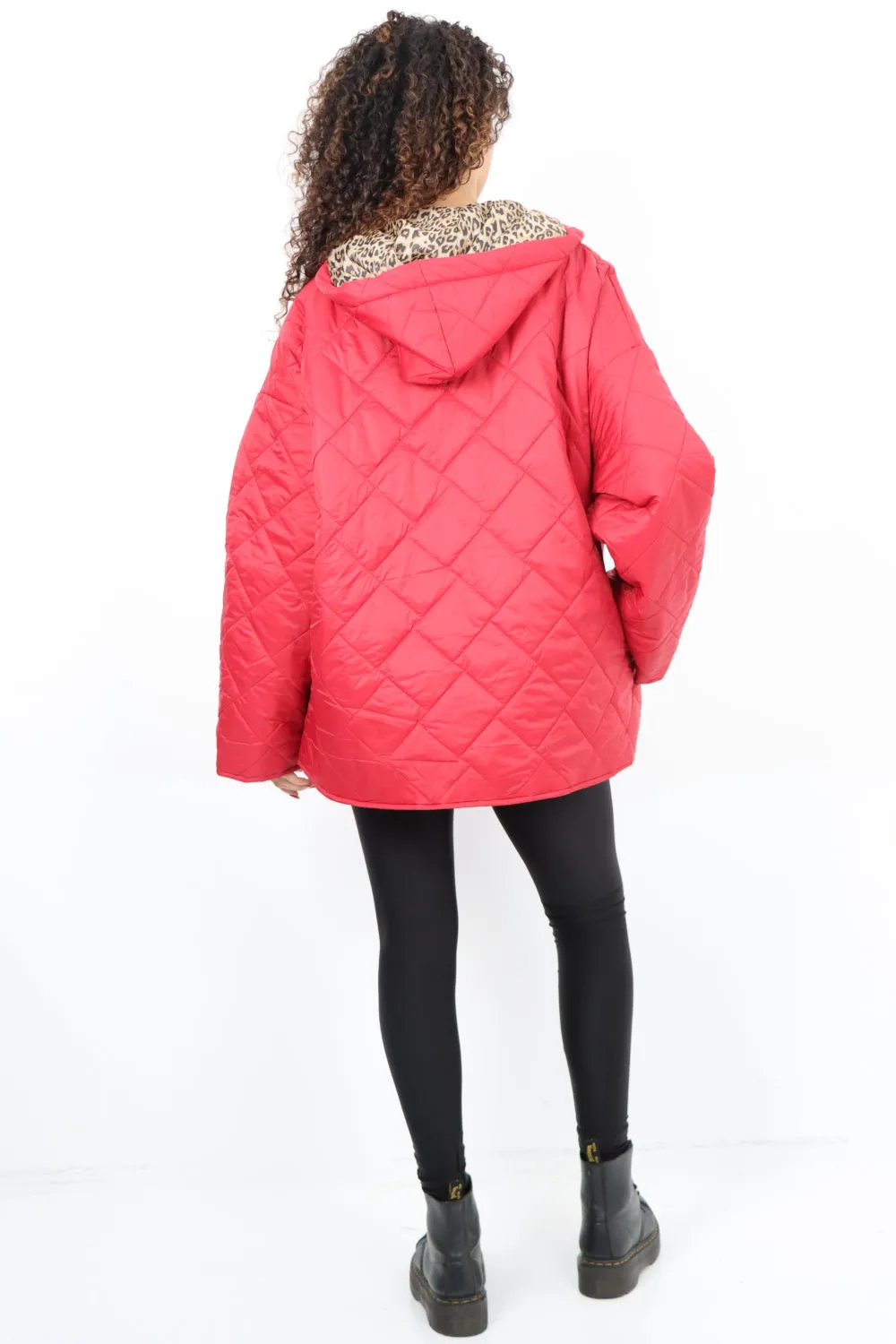 Italian  Hooded Leopard Lined Quilted Padded Short Jacket