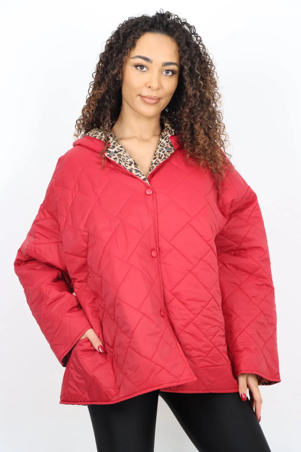 Italian  Hooded Leopard Lined Quilted Padded Short Jacket