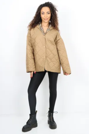 Italian  Hooded Leopard Lined Quilted Padded Short Jacket