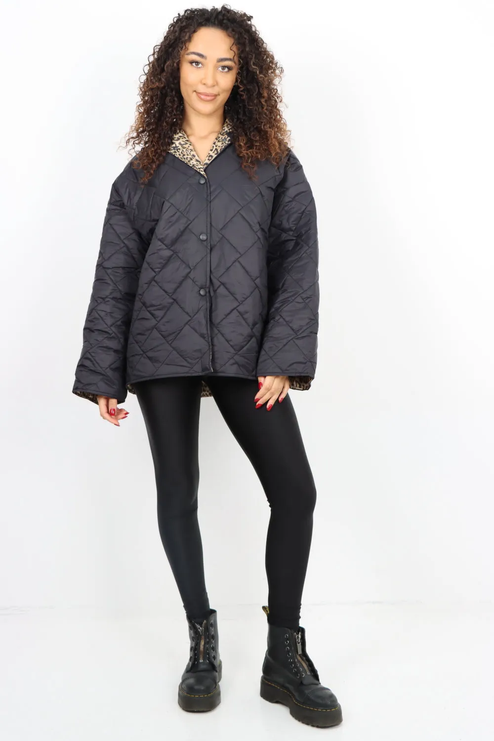 Italian  Hooded Leopard Lined Quilted Padded Short Jacket