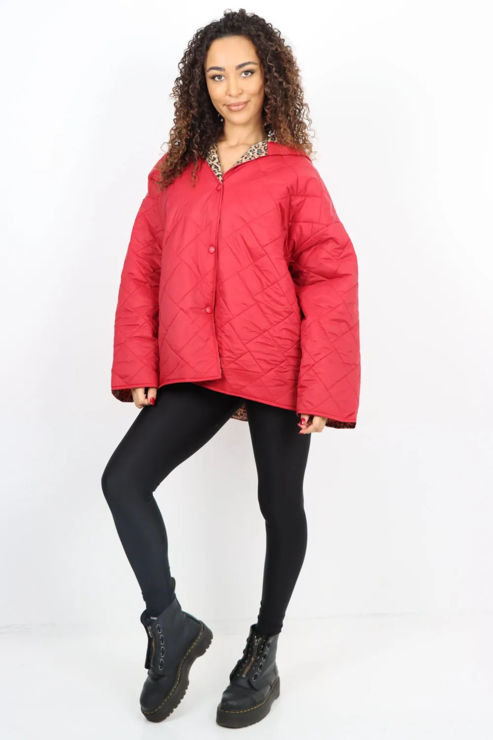 Italian  Hooded Leopard Lined Quilted Padded Short Jacket