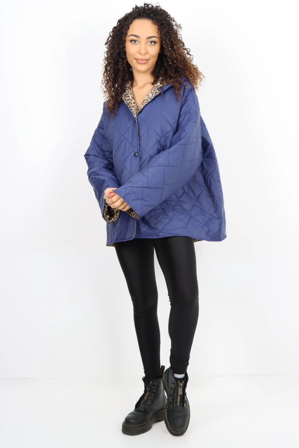 Italian  Hooded Leopard Lined Quilted Padded Short Jacket
