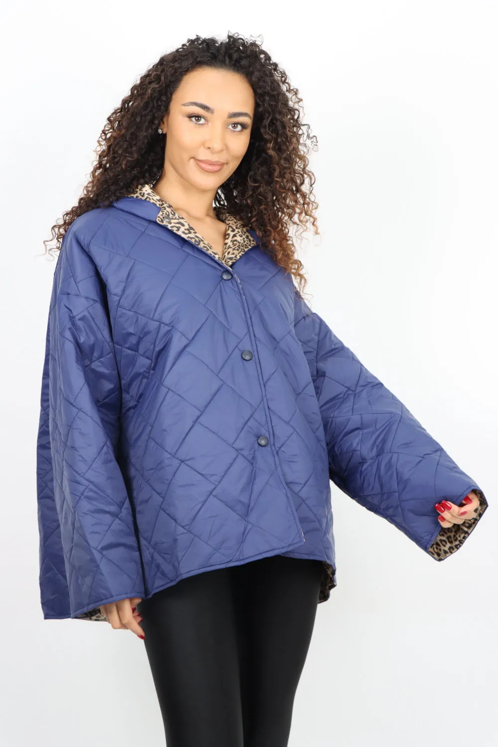 Italian  Hooded Leopard Lined Quilted Padded Short Jacket