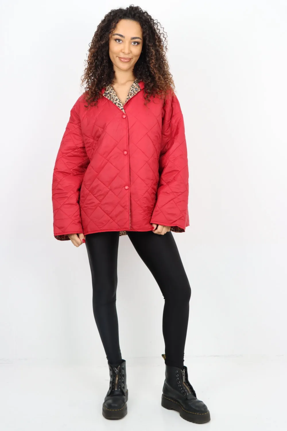 Italian  Hooded Leopard Lined Quilted Padded Short Jacket